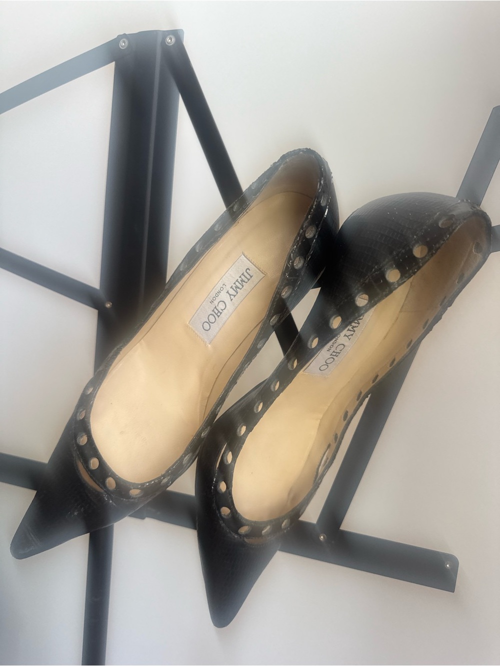 Jimmy Choo Vintage 90s/y2k Black Leather Croc- texture Heels Size 36.5 (6.5)